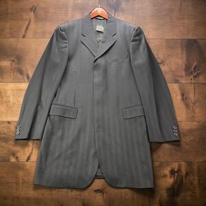 Vintage 90s Versus Versace Long Fly Front Blazer Charcoal Black Wool IT48 US 38L